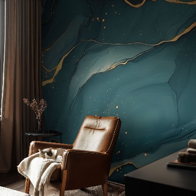 Fototapete fürs Schlafzimmer mit einem dunkelblauen abstrakten Motiv