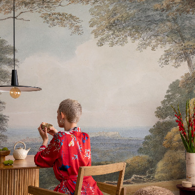 Vlies-Fototapete fürs Schlafzimmer mit einer bewaldeten Landschaft