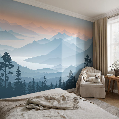 Vliestapete fürs Schlafzimmer mit fotorealistischem Bergpanorama