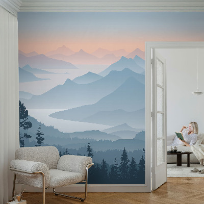 Vliestapete fürs Schlafzimmer mit fotorealistischem Bergpanorama