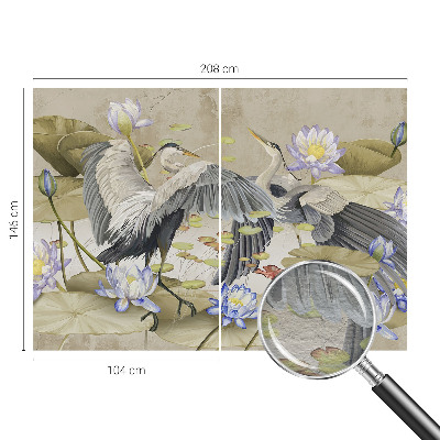 Dekorative Wand-Fototapete mit Motiv aus Vögeln und Lilien