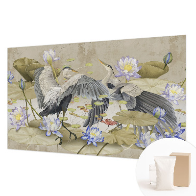 Dekorative Wand-Fototapete mit Motiv aus Vögeln und Lilien