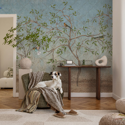 Fototapete fürs Wohnzimmer mit Vögeln in den Bäumen