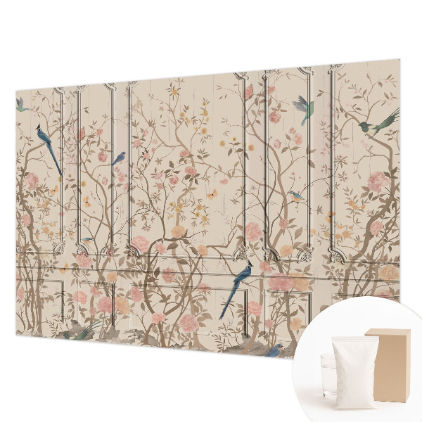 Moderne Vlies-Fototapete mit Vogel- und Blumenmotiv