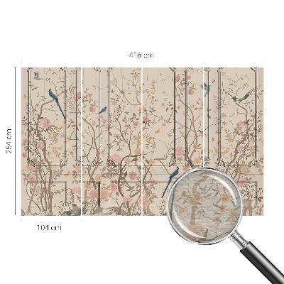 Moderne Vlies-Fototapete mit Vogel- und Blumenmotiv