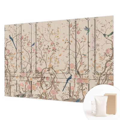 Moderne Vlies-Fototapete mit Vogel- und Blumenmotiv
