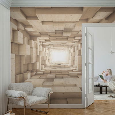 Moderne Vlies-Fototapete mit Motiv eines Holztunnels