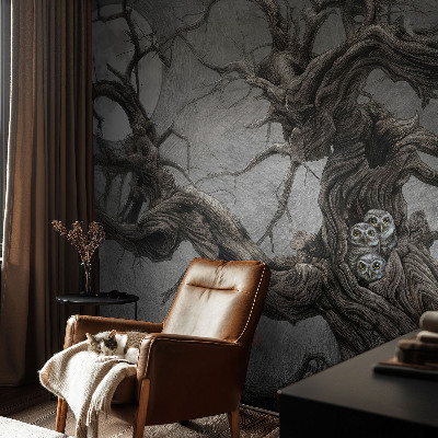 Fototapete fürs Wohnzimmer mit einem Motiv einer geheimnisvollen Eule