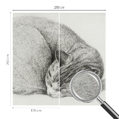 Motivtapete aus Vlies mit aufgerollter Katzenillustration