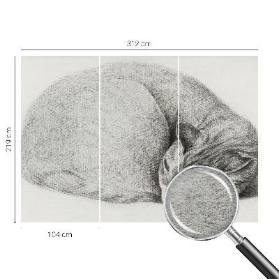 Motivtapete aus Vlies mit aufgerollter Katzenillustration
