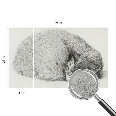 Motivtapete aus Vlies mit aufgerollter Katzenillustration