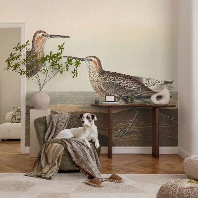 Fototapete fürs Kinderzimmer mit silbernen Vogelsilhouetten