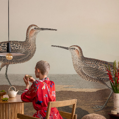 Fototapete fürs Kinderzimmer mit silbernen Vogelsilhouetten