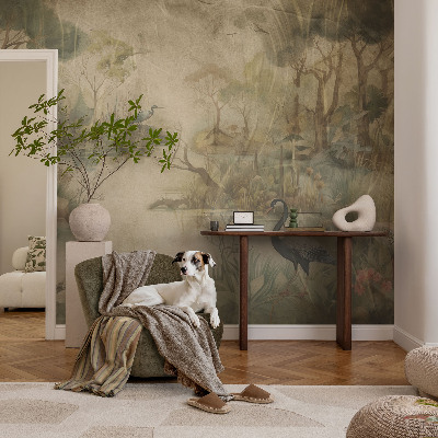 Vliestapete fürs Wohnzimmer mit einer Waldszene als Motiv
