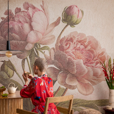 Vliestapete fürs Schlafzimmer Zarte Pfingstrosen