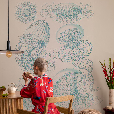 Fototapete fürs Wohnzimmer mit einem Motiv aus schimmernden Seequallen