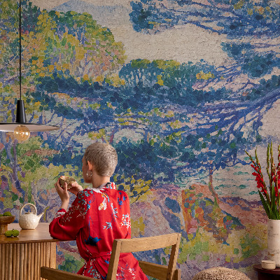 Vlies-Fototapete fürs Schlafzimmer mit impressionistischer Landschaftsillustration