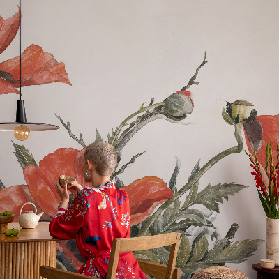 Wand-Fototapete mit rotem Mohnblumenmotiv
