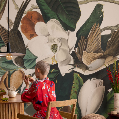 Fototapete fürs Kinderzimmer mit Vögeln und Magnolien
