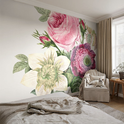 Vliestapete fürs Schlafzimmer mit Blumenstrauß-Motiv