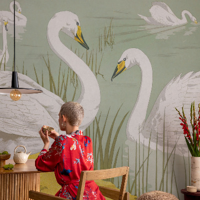 Vlies-Fototapete fürs Schlafzimmer mit Motiv „Schwanensee“