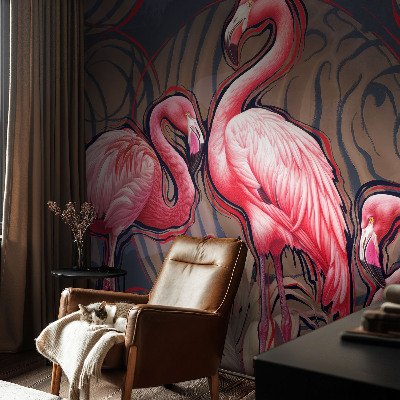 Vliestapete fürs Schlafzimmer mit rosa Flamingos als Motiv