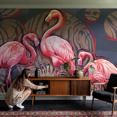 Vliestapete fürs Schlafzimmer mit rosa Flamingos als Motiv