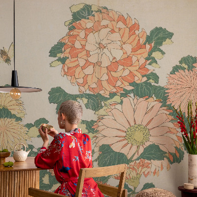 Motivtapete mit Chrysanthemenblüten als Muster