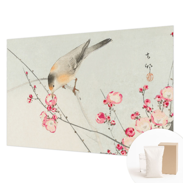 Fototapete fürs Wohnzimmer mit Blumen- und Vogelmotiv