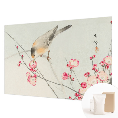 Fototapete fürs Wohnzimmer mit Blumen- und Vogelmotiv