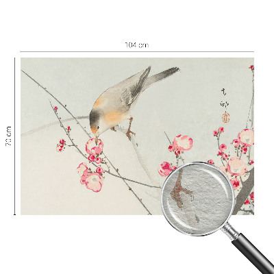 Fototapete fürs Wohnzimmer mit Blumen- und Vogelmotiv