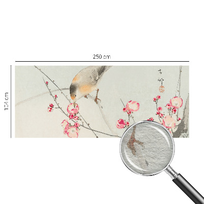 Fototapete fürs Wohnzimmer mit Blumen- und Vogelmotiv
