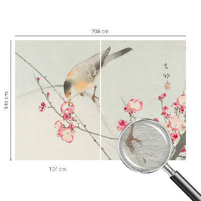 Fototapete fürs Wohnzimmer mit Blumen- und Vogelmotiv