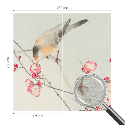 Fototapete fürs Wohnzimmer mit Blumen- und Vogelmotiv