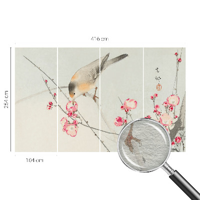 Fototapete fürs Wohnzimmer mit Blumen- und Vogelmotiv