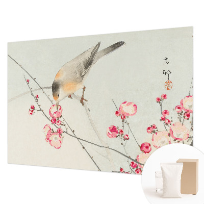 Fototapete fürs Wohnzimmer mit Blumen- und Vogelmotiv