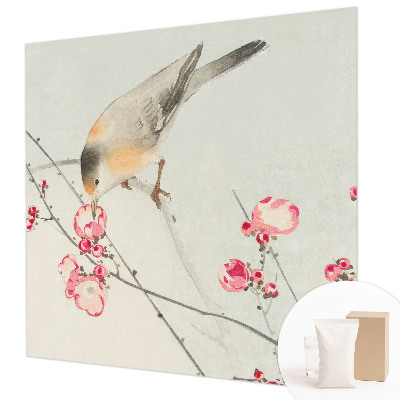 Fototapete fürs Wohnzimmer mit Blumen- und Vogelmotiv