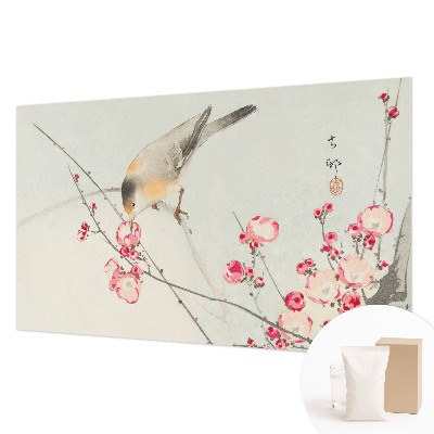 Fototapete fürs Wohnzimmer mit Blumen- und Vogelmotiv