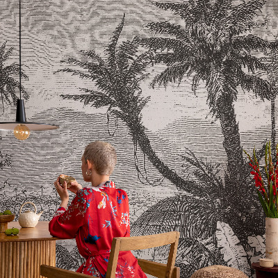Vlies-Fototapete fürs Wohnzimmer mit tropischem Oasenmotiv