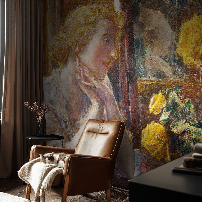 Vlies-Fototapete fürs Schlafzimmer Frau mit Rosen