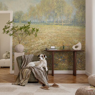 Vliestapete fürs Wohnzimmer mit Motiv eines blühenden Feldes
