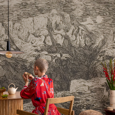 Vlies-Fototapete fürs Schlafzimmer mit einer Berglandschaft