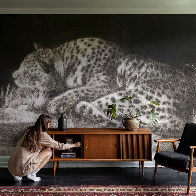 Fototapete fürs Kinderzimmer mit einem ruhenden Leoparden