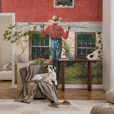 Vliestapete fürs Wohnzimmer mit einer Dorfszene als Motiv