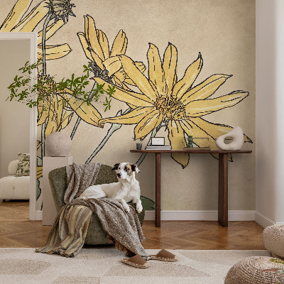 Motivtapete fürs Wohnzimmer Aquarellblumen