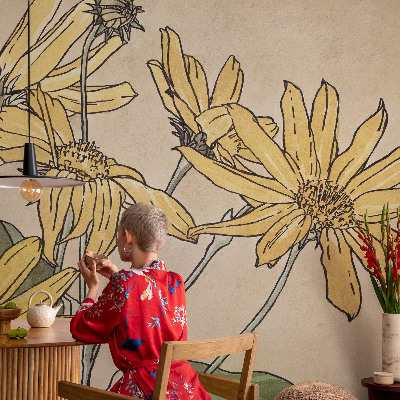 Motivtapete fürs Wohnzimmer Aquarellblumen