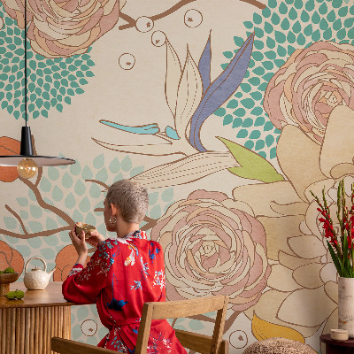 Selbstklebende Fototapete fürs Schlafzimmer Blumenfantasie