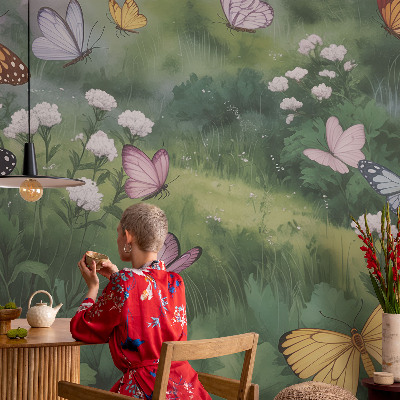 Vintage tapete Schmetterlinge auf der Wiese