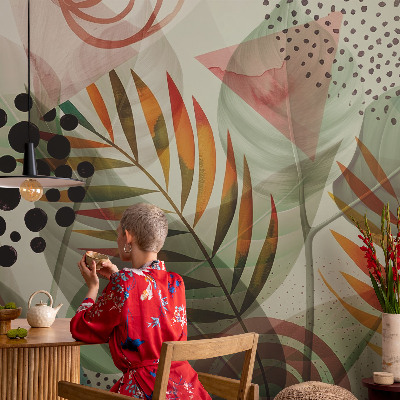 3D-Fototapete fürs Wohnzimmer Abstrakte Blätter