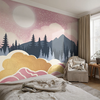 3D-Fototapete fürs Wohnzimmer Rosa Sonnenuntergang